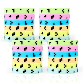SAVITA 24stk Leuchtende Pixel Silikonarmbänder, Pixel Bergbau Thema Partygeschenke Leuchtendes Armband im Dunkeln für Jungen Mädchen Gamer Geschenke Geburtstag Partydekoration Zubehör (6 Farben)