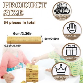 54 Pcs Ice Breakers Questions Tumbling Tower Game, Wooden Blocks Stacking Games, Fun Indoor Game Night Games for Adults, House Parties (C-001)