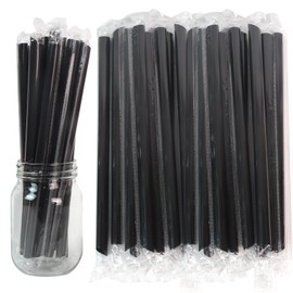 100 Pack Jumbo Smoothie Straws, Chetexus Black Smoothie Straws Plastic Disposable Wide-mouthed Milkshake Straws Individually Wrapped Straws (0.51" Diameter and 7.48" Long)