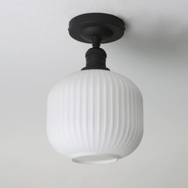 Pathson Vintage Flush Mounted Ceiling Light with Milk White Glass, Modern Ceiling Lamp Fixture for Farmhouse Hallway Foyer Loft Living Room Bedroom Matte Black Finished