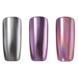 Bluesky - Chrome Nail Powder Set with Applicator Brush Metallic Gel Nail Art Pink Purple Silver 3 x 5 g