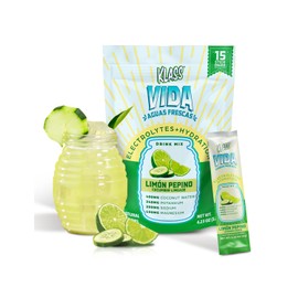 KLASS VIDA Hydration Sugar-Free Powder Packets |Electrolyte Replacement Drink Mix | Agua Fresca Cucumber Limeade Flavor |15 Single Serve Sticks |Low Calorie, Natural Colors and Natural Flavors
