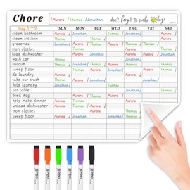 JJPRO Chore Chart Whiteboard Clings to All Smooth Surfaces.Non-Magnetic Dry Erase Chore Chart Sticks to Stainless Steel Fridge, Cabinet, Door and Glass