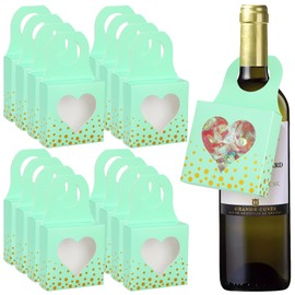 ISKYBOB 25Pcs Wedding Wine Bottle Box with Window, Kraft Paper Wine Boxes for Guests Gifts Hanging Wine Bottle Gift Box Foldable Wine Bottle Hanger Favor Box for Wedding Candy Truffles Chocolate (Green)