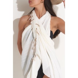 Gottex Women Standard Beach Life 100% Cotton One Size Sarong, Light Cream