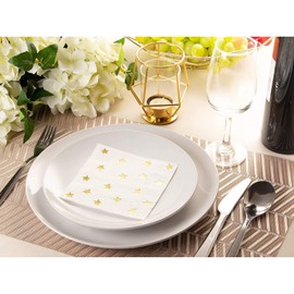 Servilletas de cóctel, paquete de 50 servilletas de almuerzo, servilletas de papel desechables para fiestas de cumpleaños, 3 capas, diseño de lámina de oro metálico, desplegadas 10 x 10 pulgadas, plegadas 5 x 5 pulgadas, Stars, 50