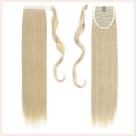 TESS Ponytail Extension Blonde 60 cm, Blonde (#24/613) Straight Braid Extension Ponytail Hairpiece 90 g Long Hair Extension Braid