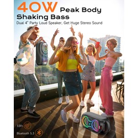 ABigDay Party Bluetooth Speaker Up to 40W Sound Peak, Dynamic LED Lights, 8 Vibrant Colors & 5 Light Modes, Micro SD Slot, AUX, USB & Microphone Input, 6-Hours Playtime, Ideal for Events & Parties