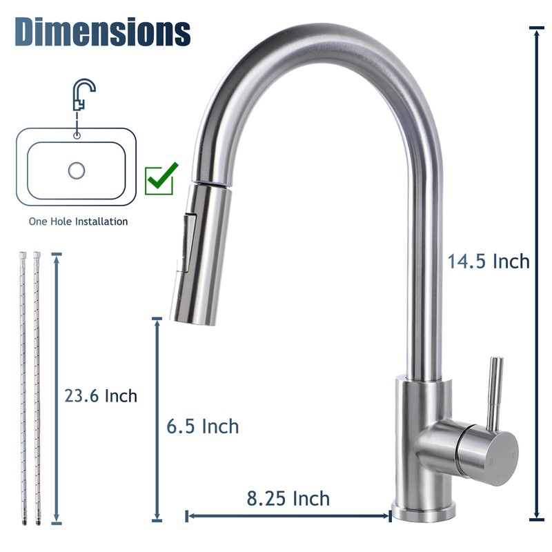 HOTIS Kitchen Sink Faucet Brushed Nickel with Pull Down Sprayer,