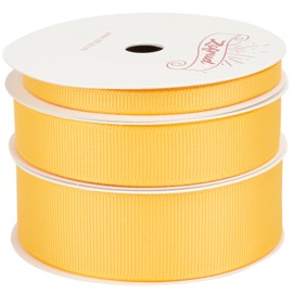 Zofrud 3 Rolls Yellow Gold Grosgrain Ribbon Pack 1/4" x 10Yds, 5/8" x 10Yds, 1" x 10Yds, 30 Yards Total - Ideal for Sewing, Gift Wrapping, Crafts and Wedding Decoration