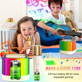 WEPPGO Mini Karaoke Machine with 2 Wireless Microphones, Bluetooth Portable Karaoke Speaker with Dazzling Lights Modes, Birthday Gifts Toys for Adults and Kids, Girls Boys Family Party