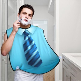 Athjunss Blue Tie Beard Bib Apron, Beard Hair Catcher For Men Shaving, Waterproof With Suction Cups