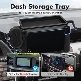 FIILINES Center Console Dash Organizer with Phone Holder for Toyota Tacoma 2024-2025(Only Fit 8-inch), Dash Organizer & Phone Mount 2 in 1 for Tacoma Accessories Dashboard Storage Tray with Black