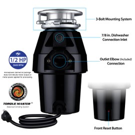 Eco-Logic EL-7-DS-WH 7 Designer Series Food Waste Disposer with White Sink Flange, 1/2 HP