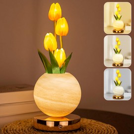 Strackvial Tulip Table Lamp, Rechargeable Cordless Touch Dimming Artificial Tulip Flower Desk Lamp, LED Flower Bedside Night Light Romantic Gifts for Girl Women Mom (Orange)
