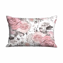 Mugod Cushion Cover Case Pink Rose Floral Pattern Watercolor,Decorative Throw Pillow Case for Sofa Couch Bed Chair,20x30 Inches