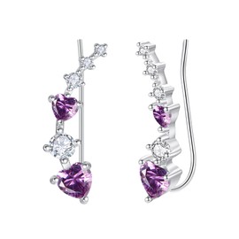 KINGWHYTE Heart Climber Earrings for Women 925 Sterling Silver February Birthstone Earrings Amethyst Earrings Purple Crystal Jewellery February Birthday Gifts