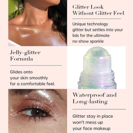 EONFAVE 2pcs Liquid Roll-On Body Glitter Gel, Hair Glitter Gel, Glitter Face Paint Holographic, Long Lasting (#02)