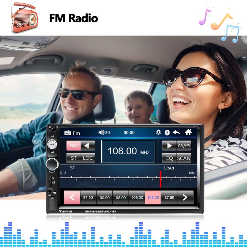 AMPrime Double Din Car Stereo Radio with Bluetooth 7” Touch