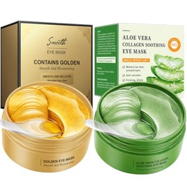 Under Eye Gel Patches, Aloe Vera Eye Patches, 24K Gold Collagen Eye Mask | 2 Jars, Hyaluronic Acid, Dark Circle and Puffiness Care, All Skin Types, Morning Routine, Travel and Relaxation