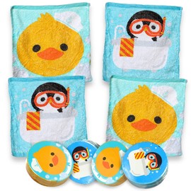 MIK funshopping Set of Magic Washcloths, Magic Cloth, Magic Towel, Party Bag, Children's Gift Tombola (Set of 4 Bath Time)