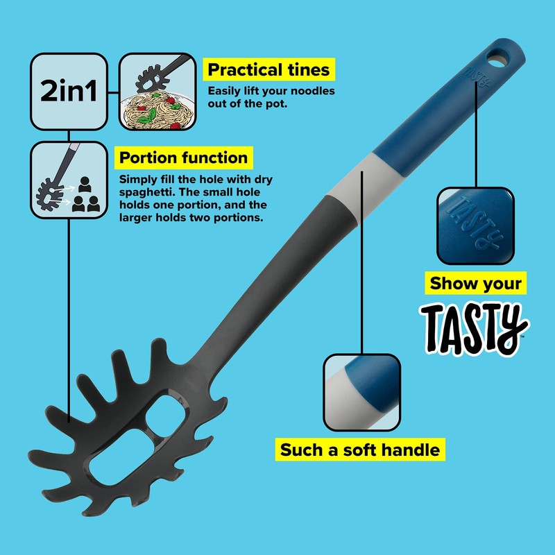 Tasty Spaghetti Spoon with Portioner Made of Plastic, Soft-Touch Handle