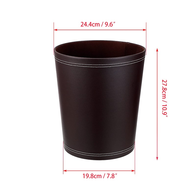 Sumnacon Round Leather Waste Basket,Small Classic PU Trash Garbage Can