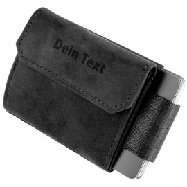 Jaimie Jacobs Nano Boy Pocket with Engraving Slim Wallet Minimalist Wallet with Coin Compartment, Buffalo Leather Black, Wallet