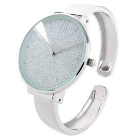Silver Round Face Glittered Dial Fashion Women's Bangle Cuff Watch