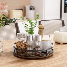 LAMU 10'' Lazy Susan Turntable Organizer for Cabinet, Round Wood Lazy Susan for Table Top, Countertop, Kitchen, Pantry, Spice, Bathroom Vanity, Decor