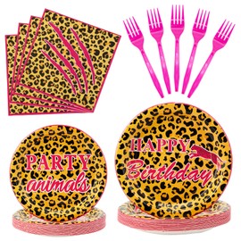 DACSTLWKJ Leopard Print Party Supplies - pink Cheetah Print Decorations Tableware, Plate, Napkin, Cutlery, Safari Animal Leopard Theme Birthday Baby Shower Party Supplies | Serve 24