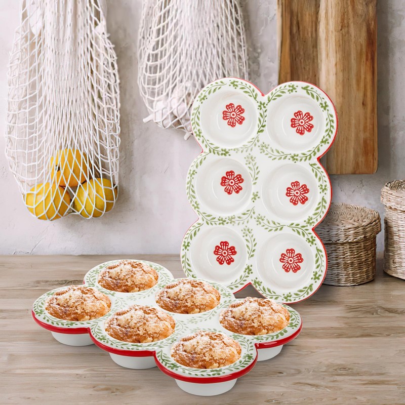 Hiceeden 2 Pack Ceramic Muffin Pans, 6 Cup Non-Stick Muffin