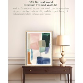 iHery Natural OAK Wood Abstract Geometric Framed Wall Art, 12x16 in Contemporary Minimalist Blue Canvas Wall Decor, Harmony Geometry Artwork Set of 1 For Bedroom Living Room Bathroom