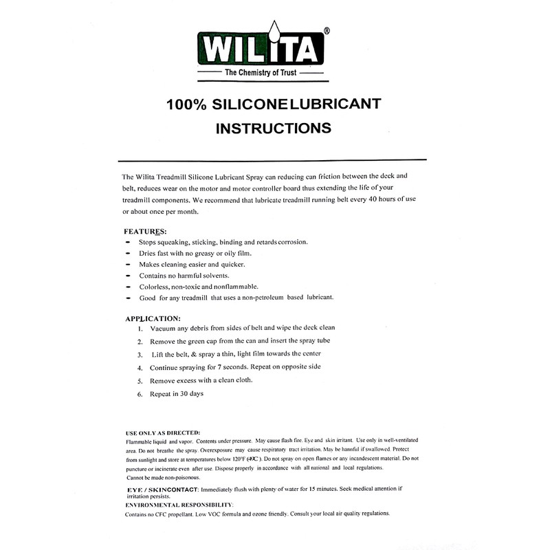 100% Silicone Treadmill Belt Lubricant. Squeak fix, Garage Door Lubricant,