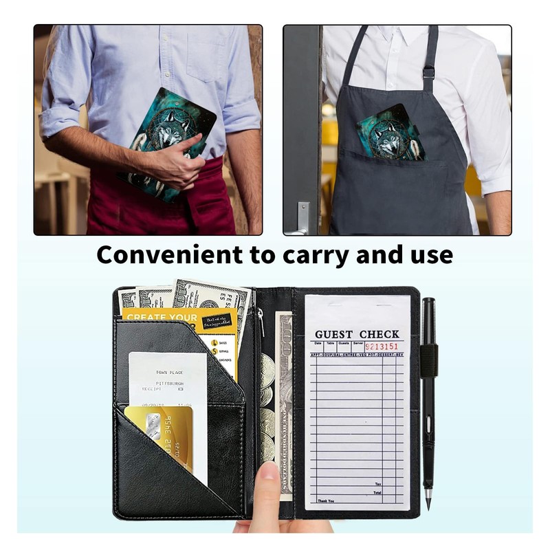 RAUEDWDJS Server Book for Waitress with Everlasting Pencil, Money Pocket