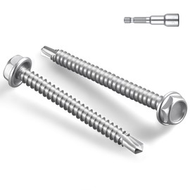 BNUOK #14 x 2 Inch Self Drilling Screws, 131pcs 3 lbs Self Tapping Screws for Metal, 410 Stainless Steel Hex Washer Head Sheet Metal Screws