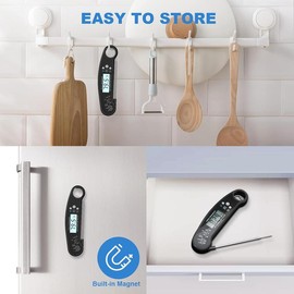 Digital Meat Thermometer with Probe, Instant Read Food Thermometer for Grilling BBQ, Kitchen Cooking, Baking, Liquids, Candy & Air Fryer - IP67 Waterproof, Backlight & Calibration - Color: WDJ-FM001-Red White