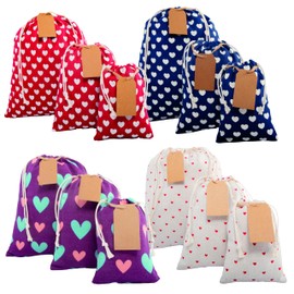 ERIBAGZ 12 pcs x Reusable Gift Bags + 15 Gift Tags & String. Multipurpose Fabric gift bags, Colorful & Durable Birthday Bags. Drawstring gift bags for any occasion. 15th Ed.