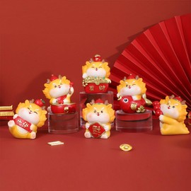Oostifun Pack of 6 Pieces Mini Office Home Desk Decoration Figurines Chinese Resin Lucky Dragon Statue: Wealth, Fortune & Lucky, Fish, Safety & Health, Happiness, Drumming