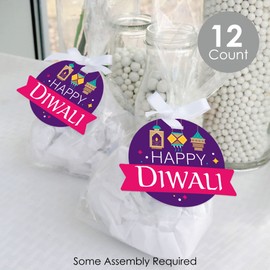 Big Dot of Happiness Happy Diwali - Festival of Lights Party Clear Goodie Favor Bags - Treat Bags With Tags - Set of 12