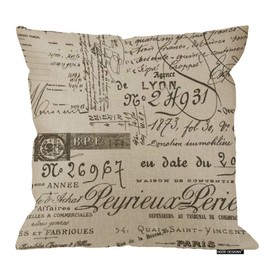 HGOD DESIGNS Decorative Ramie Cotton Linen Square Throw Pillow Cover Cushion Case Vintage Khaki Background Words Pattern Toss Pillowcase 18X18 Inches(for Living Room, Sofa)