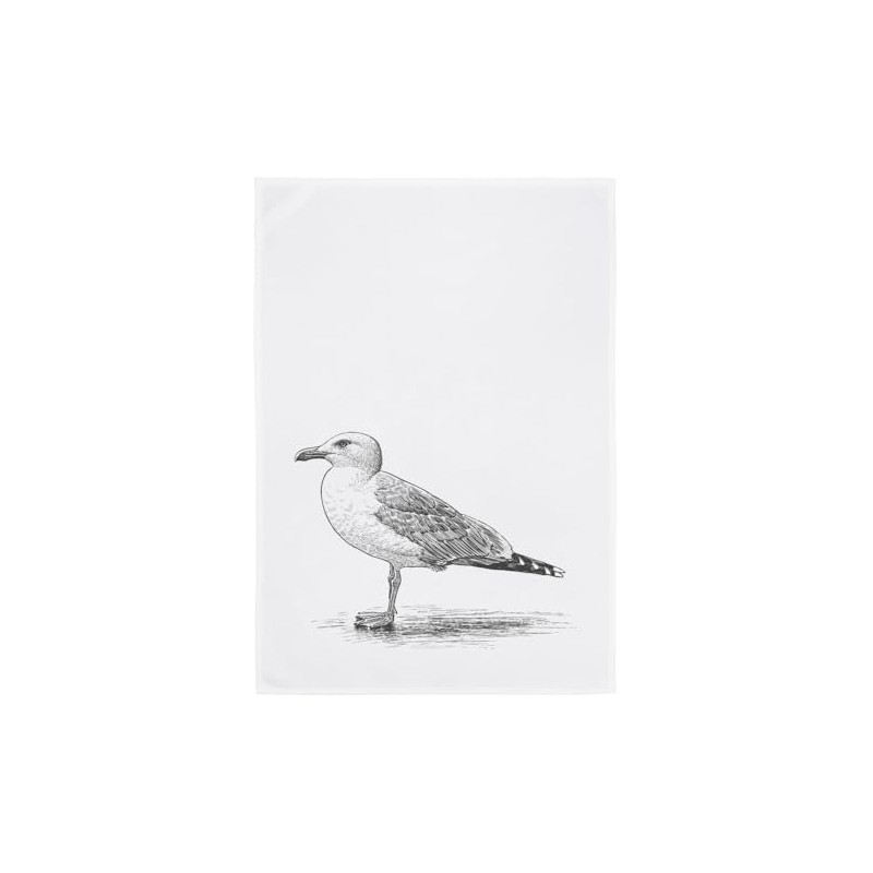 Tea Towel White 100% Cotton with Morel Motif Dark Grey