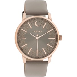 Oozoo Timepieces Women's Watch - Wrist Watch with 20 mm Wide Leather Strap | High-Quality Watch for Women - Elegant Analogue Men's Watch in Round, Taupe/Rose Gold, Strap.