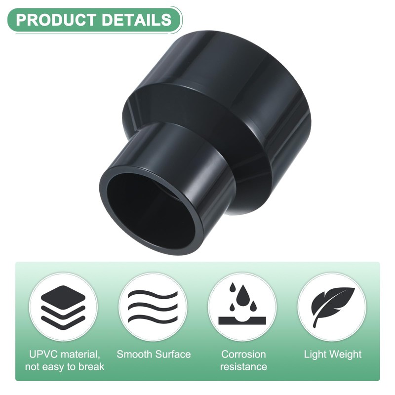 M METERXITY 2-Pack UPVC Reducer Pipe Fitting, DN65x40 Reducing Coupling