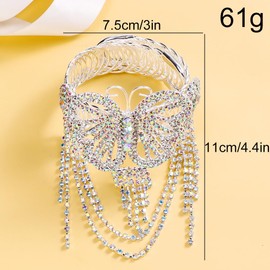 XSBODY Chunky Tassel Butterfly Arm Cuff Bracelet Silver Upper Arm Stretch Statement Iridescent Rhinestone Bracelets for Women (Silver)