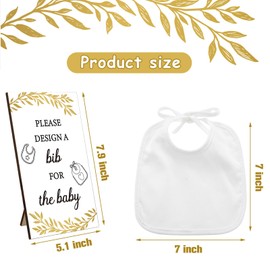 Panitay 43 Pcs Baby Shower Games White Bibs Design, Include Wooden Baby Shower Game Sign, 30 DIY Blank White Bibs, 12 Markers for Gender Reveal Party Decorating Supplies(Golden Leaf)