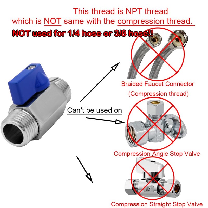 Beduan 3/8" Mini Ball Valve, Stainless Steel Male x Male