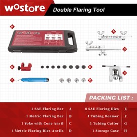 Wostore Professional Brake Line Flare Kit for Single, Double (SAE) Flares & Bubble (ISO) Flares with Tubing Cutter Pipe Reamer for 3/16-5/8" 7 Sizes