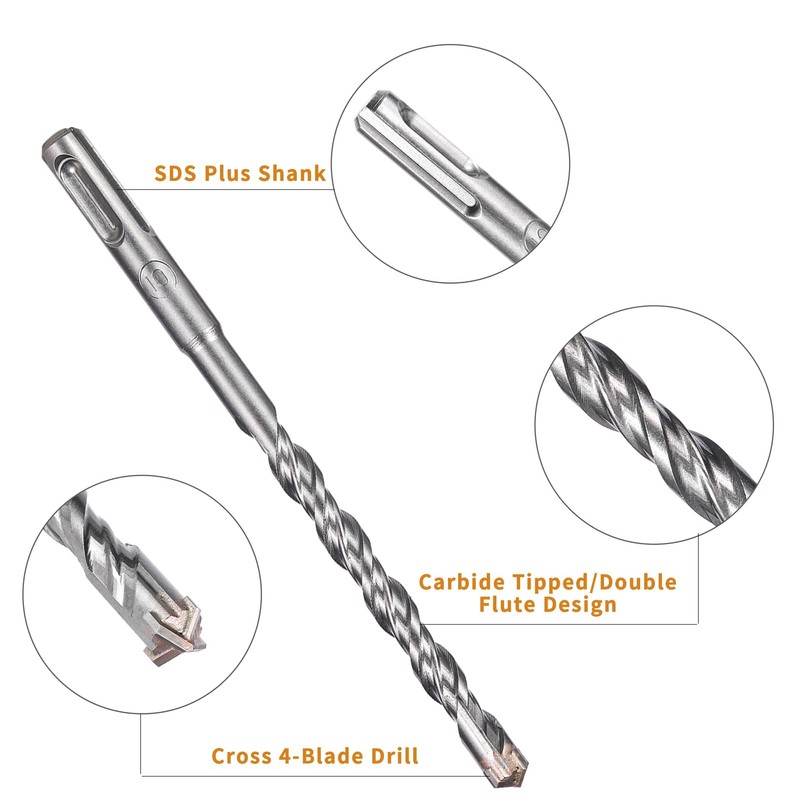 HPMAISON SDS Plus Rotary Hammer Drill Bit Set, 5PCS Cross