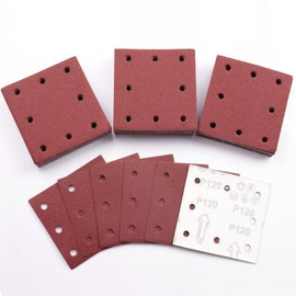 Sruhrak 110x115mm Sandpaper, 50 Pieces Sanding Sheets Hook and Loop Sanding Pads 120 Grits Rectangular Sander Paper Set for Bosch Electric Sander Polishing, Rust Removal